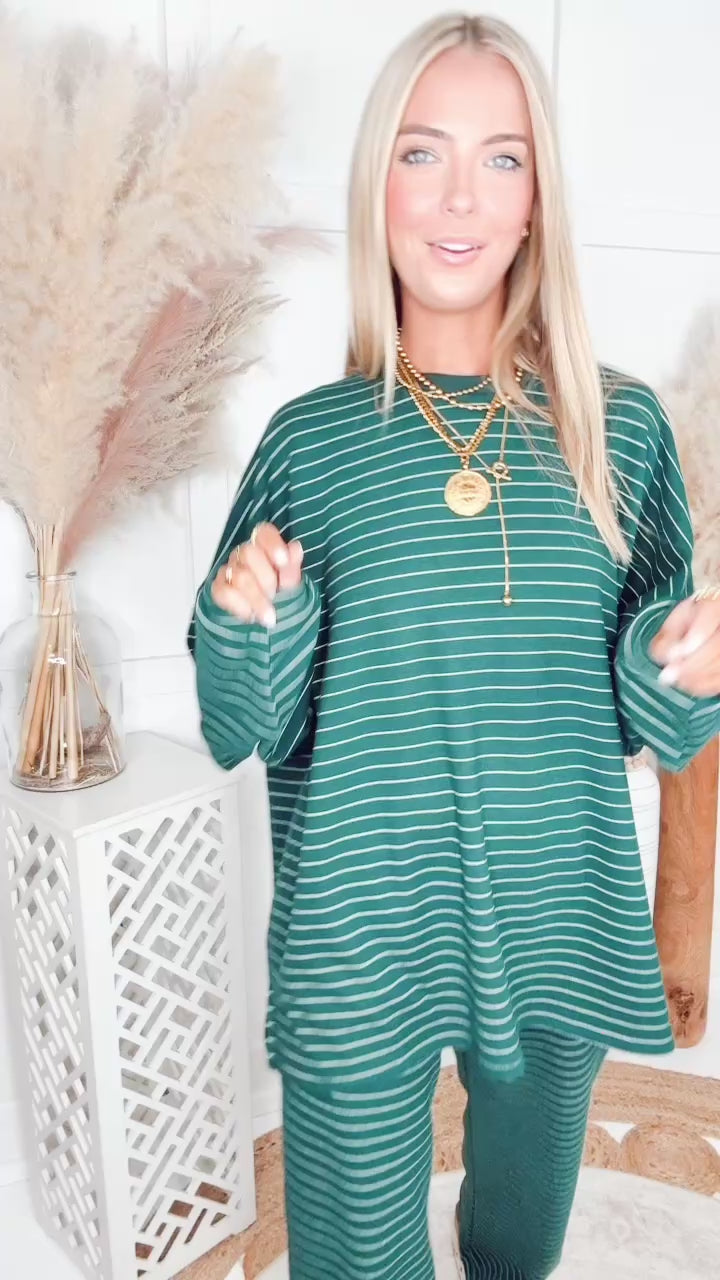 Addi Oversized Striped Top-Green
