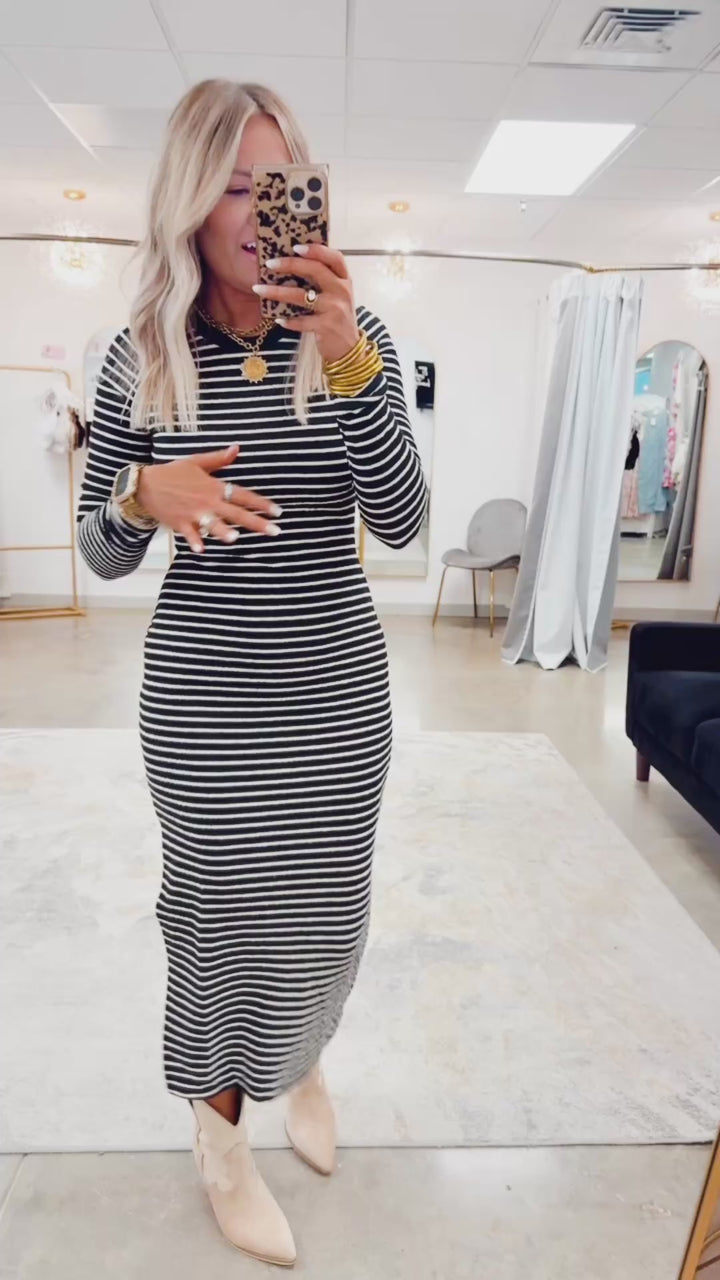 Andi Stripe Midi Dress-Black