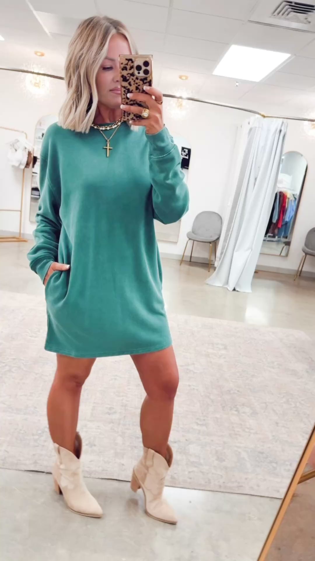 Mila Sweatshirt Dress-Dark Green