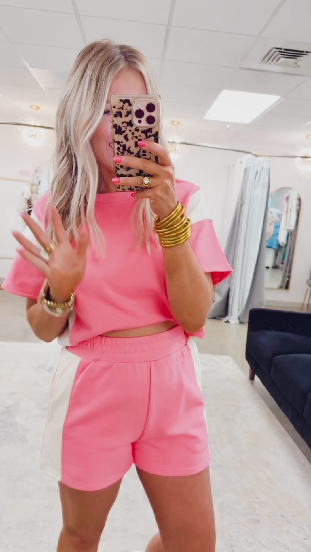 Taylor Contrast Top & Short Set-Pink/Ivory