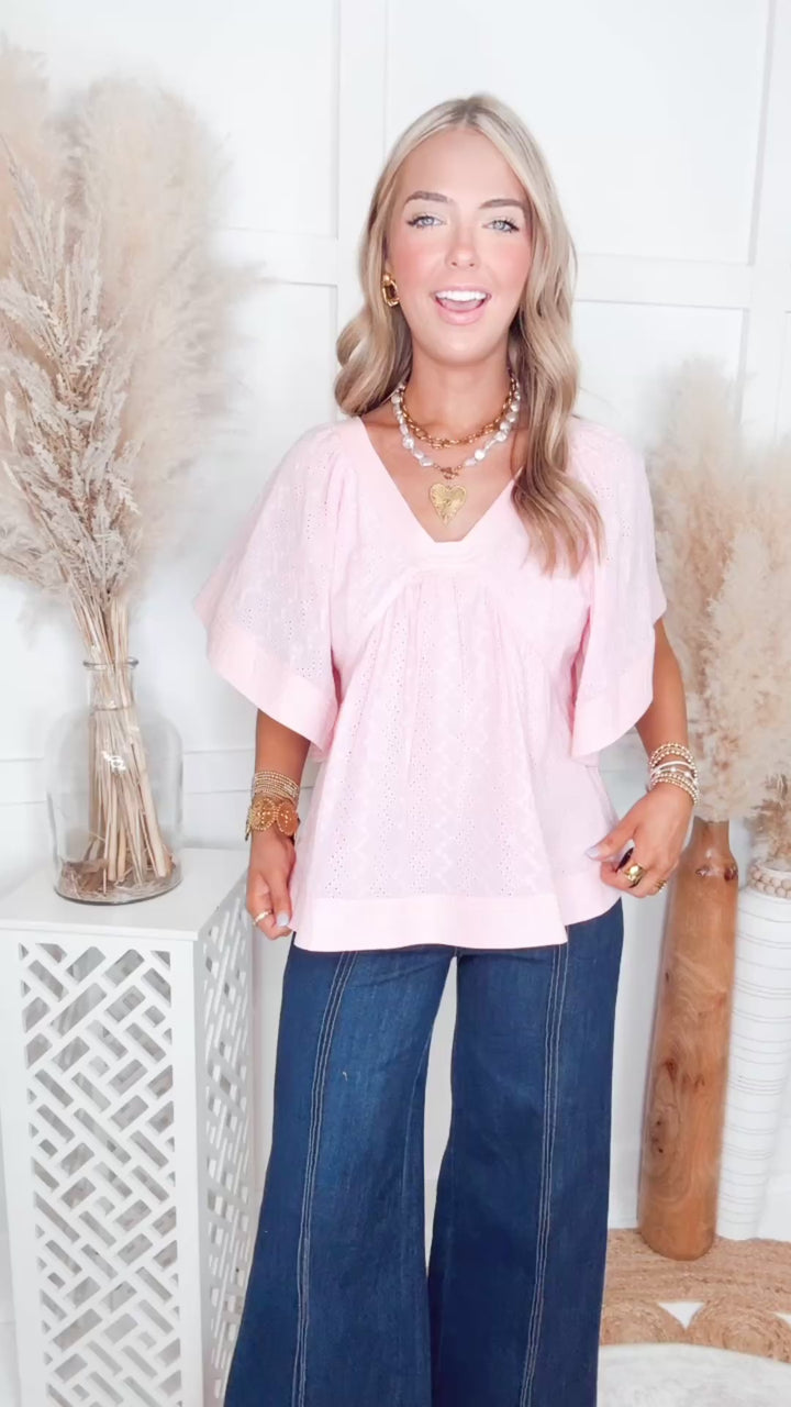 The Sofia Eyelet Top-Pink