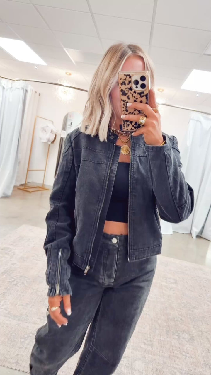 Distressed Biker Jacket-Black