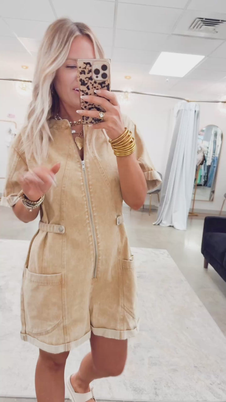 Khloe Zip Up Shortalls-Camel