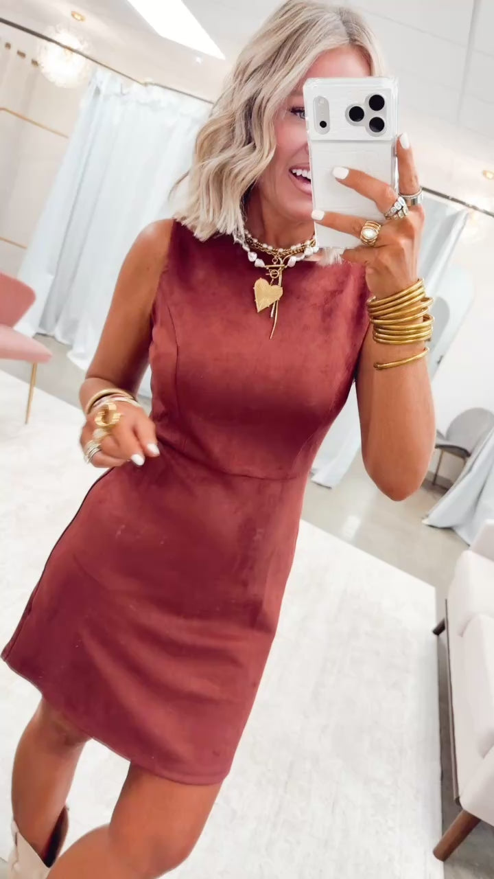 The Greer Suede Mini Dress-Burgundy