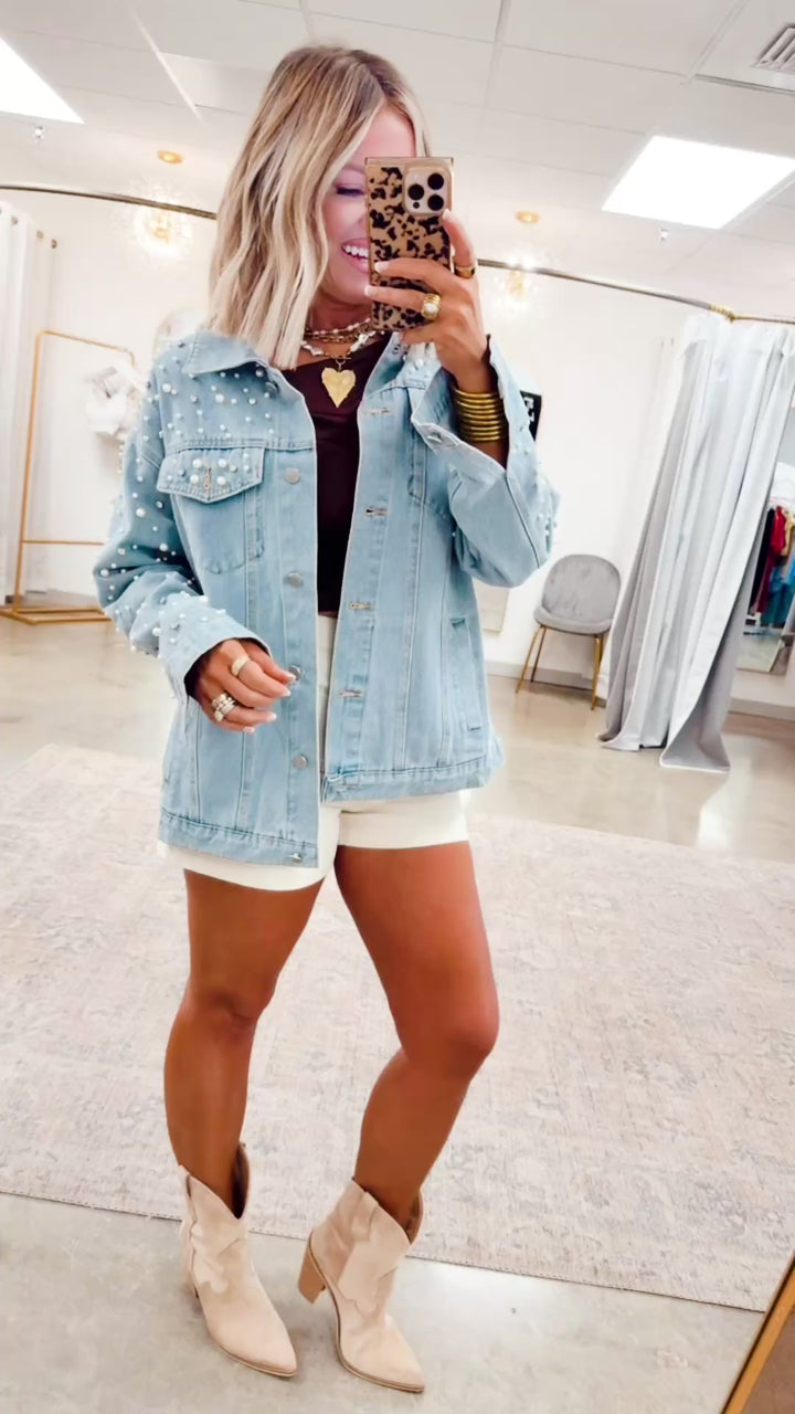 Pearl and Rhinestone Denim Jacket