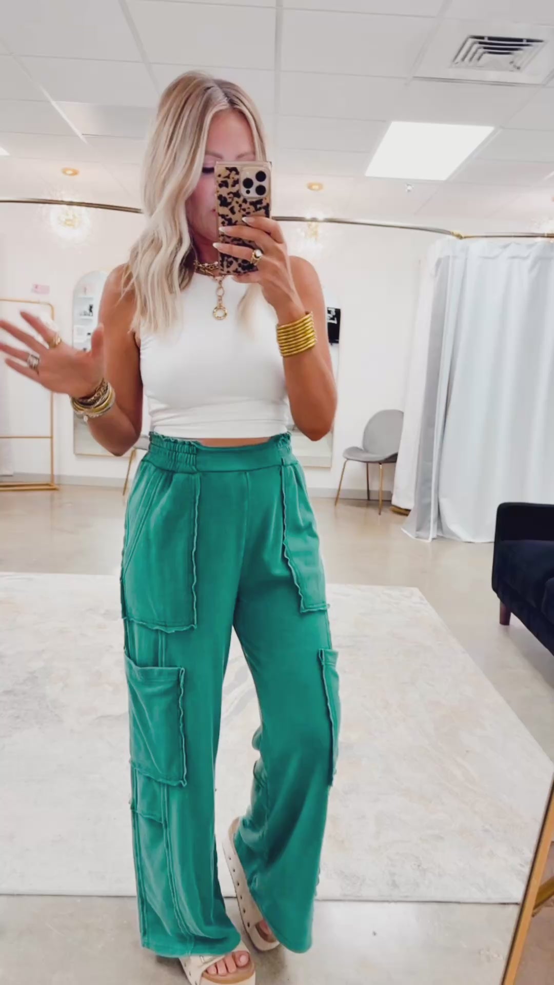 Stonewash Utility Sweatpants-Dark Green