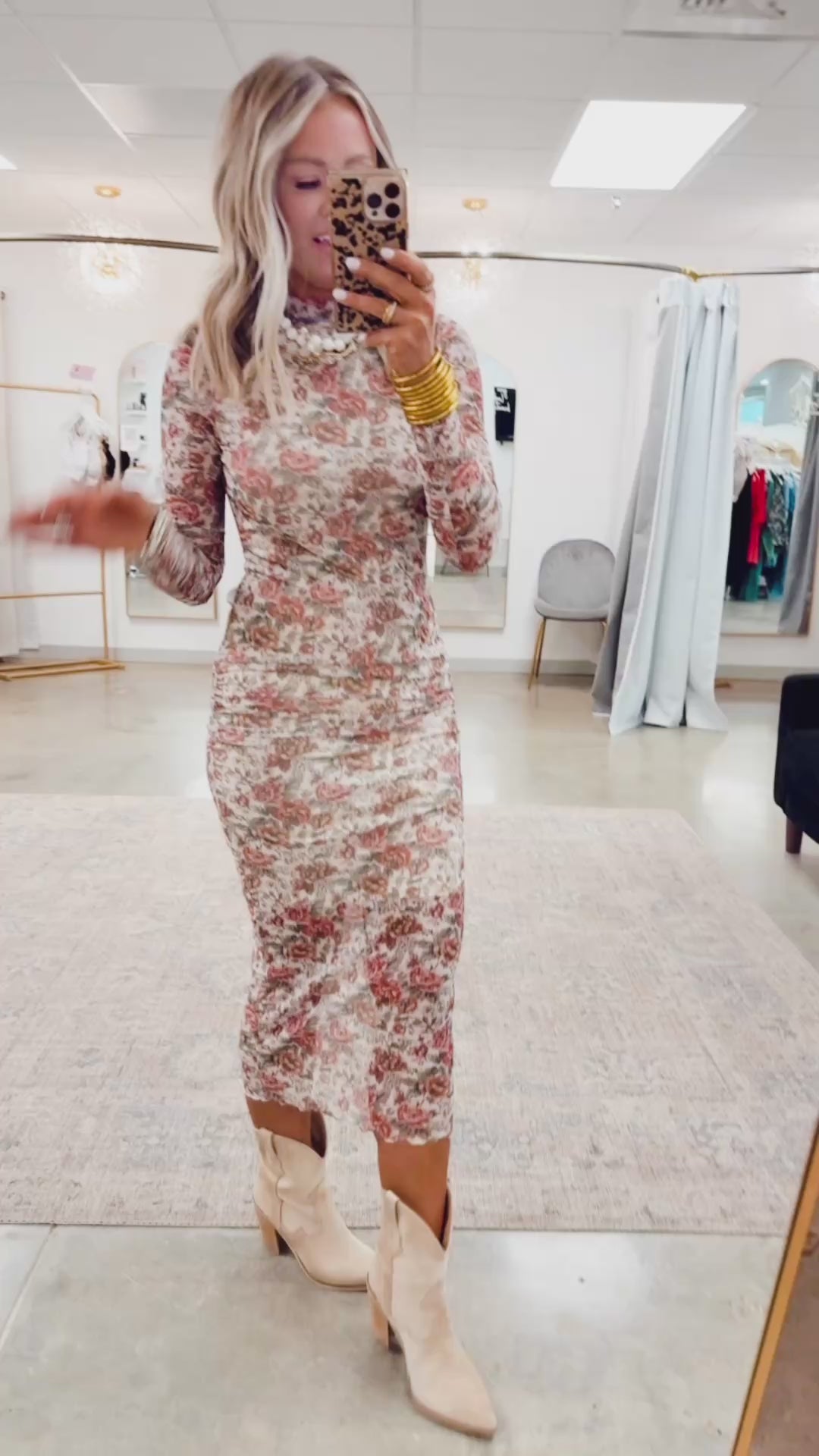 Autumn Floral Mesh Midi Dress