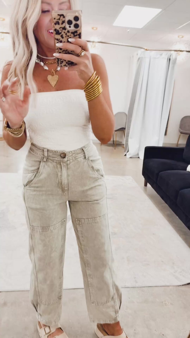 Olive Grove Mineral Wash Barrel Jeans