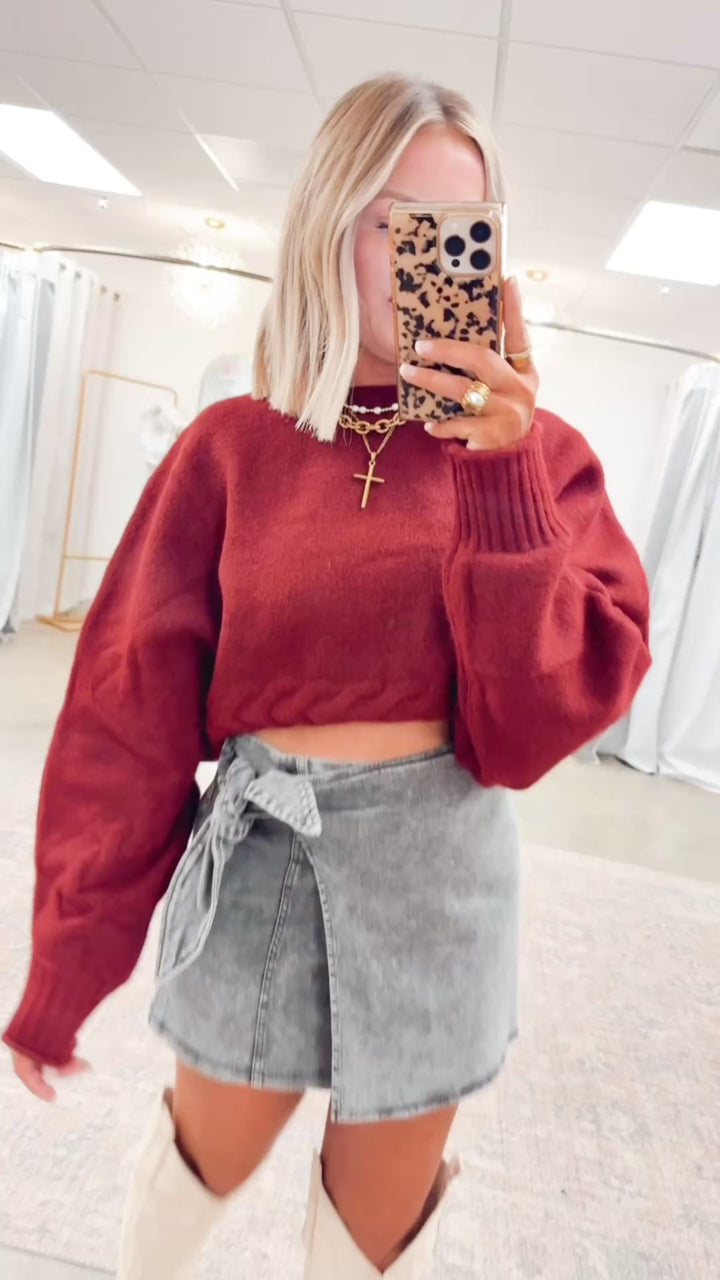 Vale Cropped Sweater Top-Wine