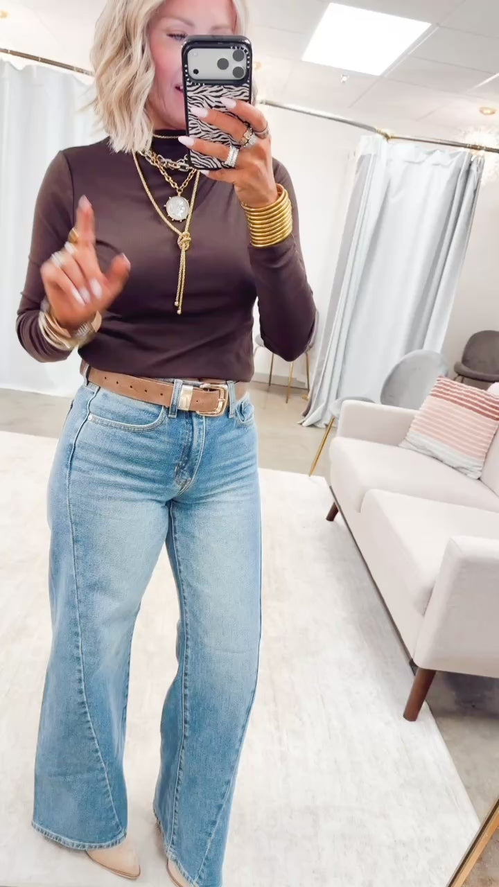 The Fallon Mock Neck Top-Brown