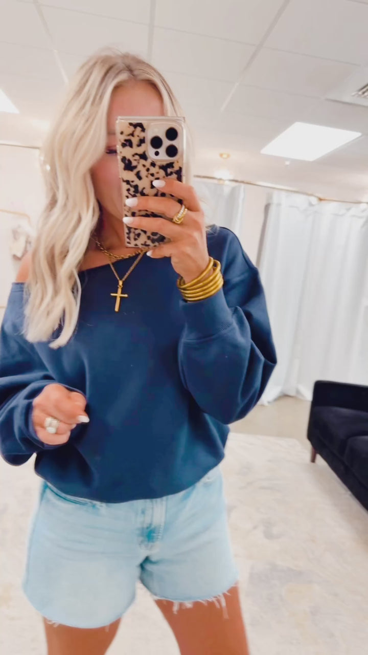 Lounge Off Shoulder Top-Navy