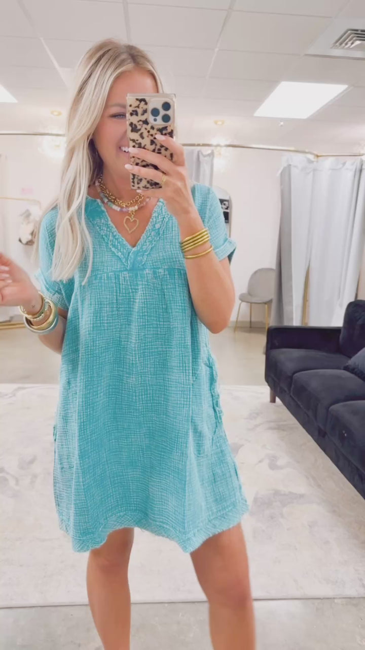 Ocean Breeze V-Neck Dress-Lt Teal