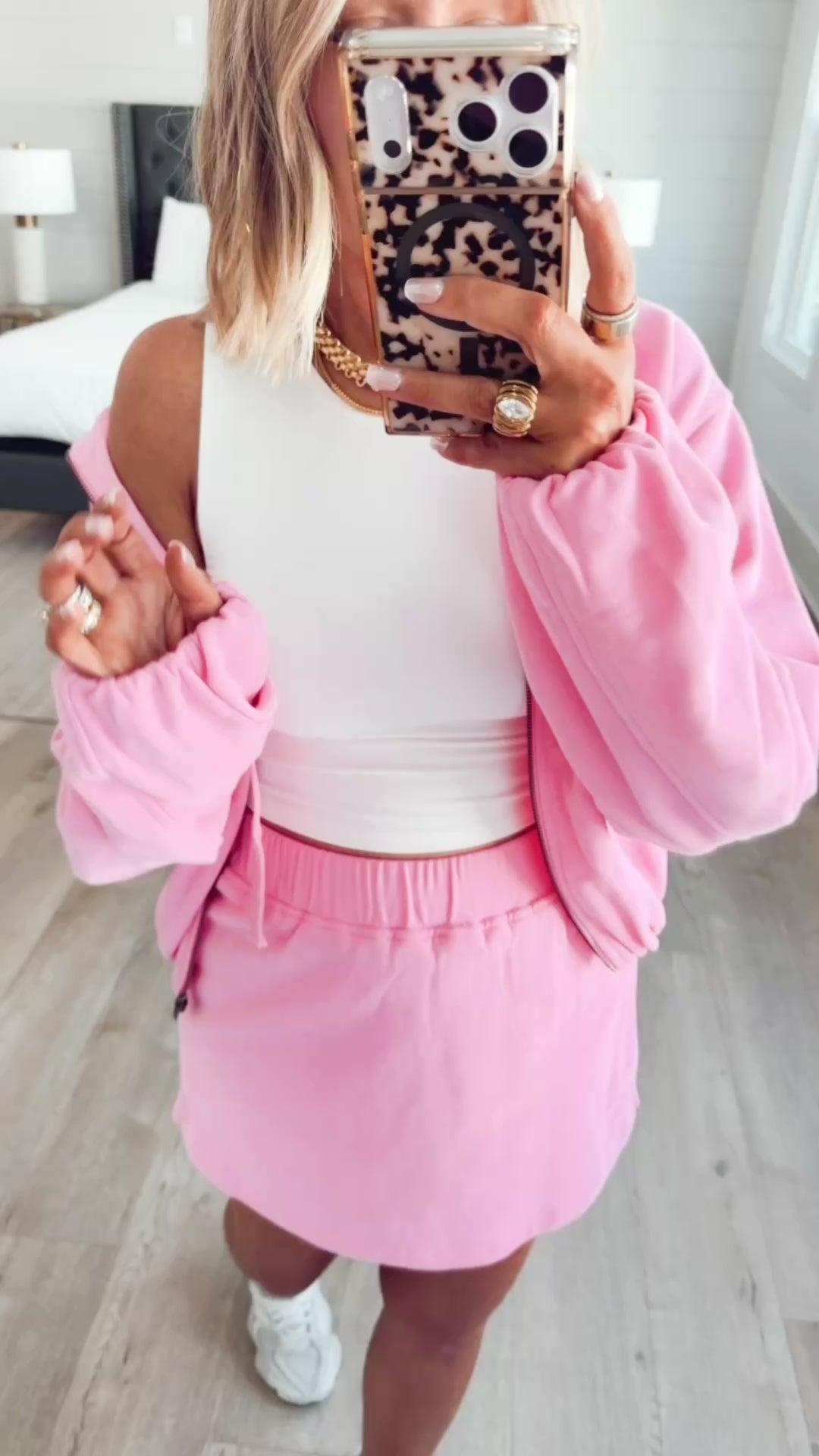 Bubble Hem Hooded Top & Skirt Set-Punch