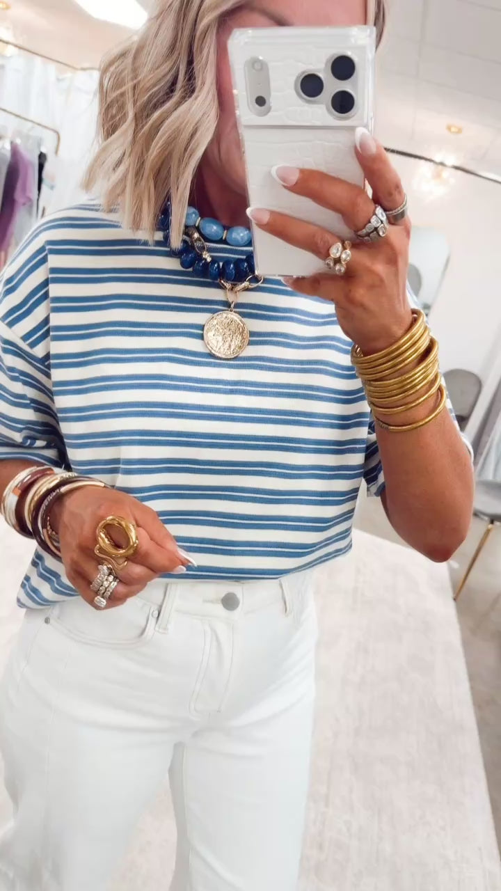 The Kinley Stripe Tee-Dusty Blue