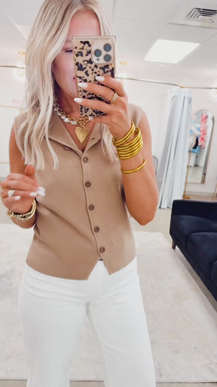 The Greer Button Vest-Mocha