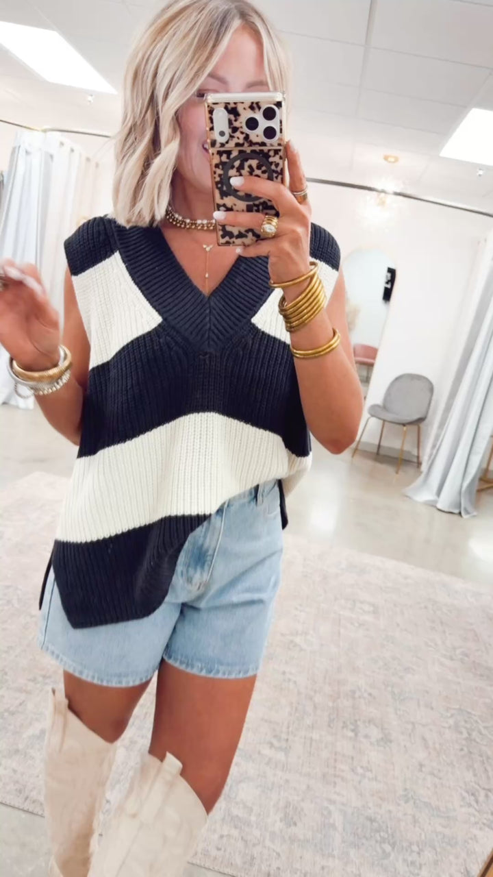 Gabby Sweater Vest-Black/Cream