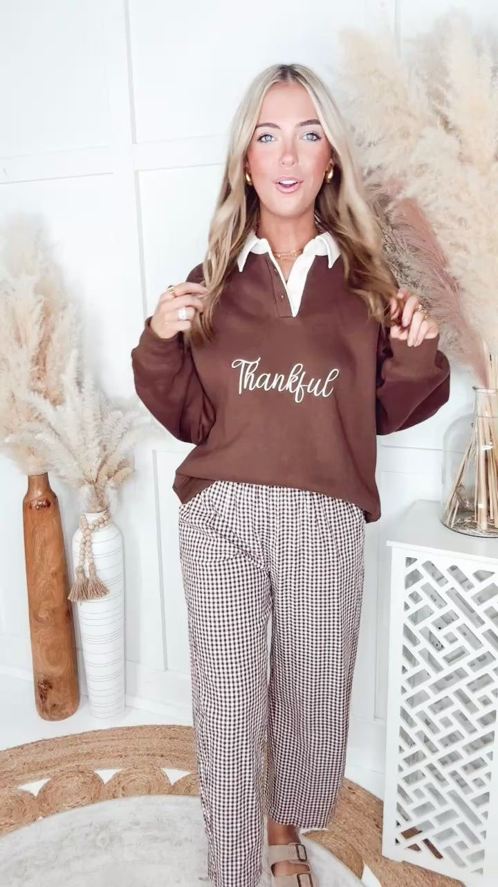 The Gingham Grove Pants-Espresso/White