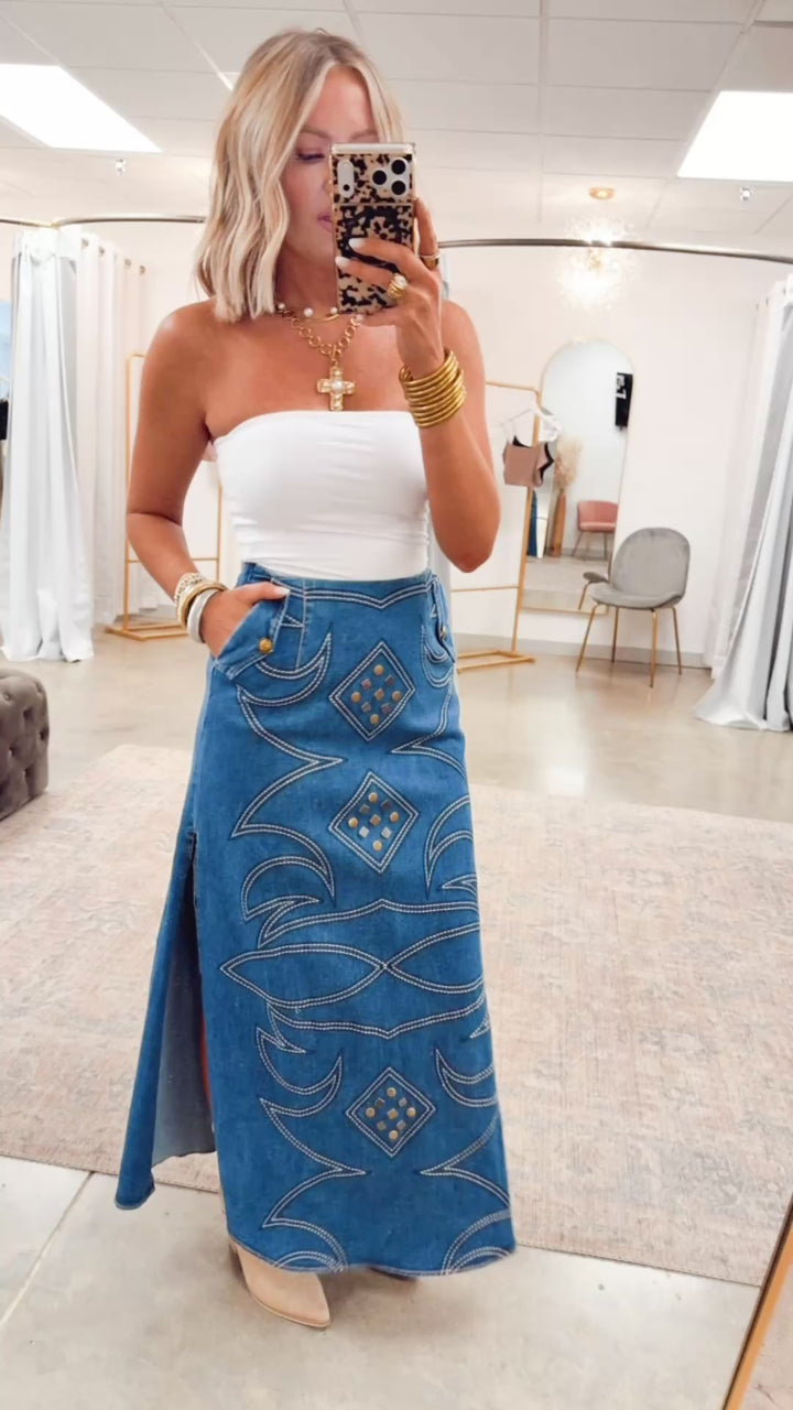 The Rhinestone Renegade Maxi Skirt