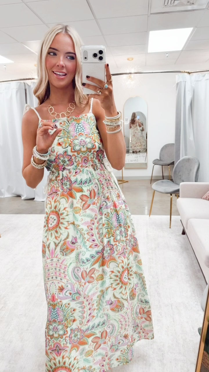 Tropical Boho Midi Dress-Orange Mint