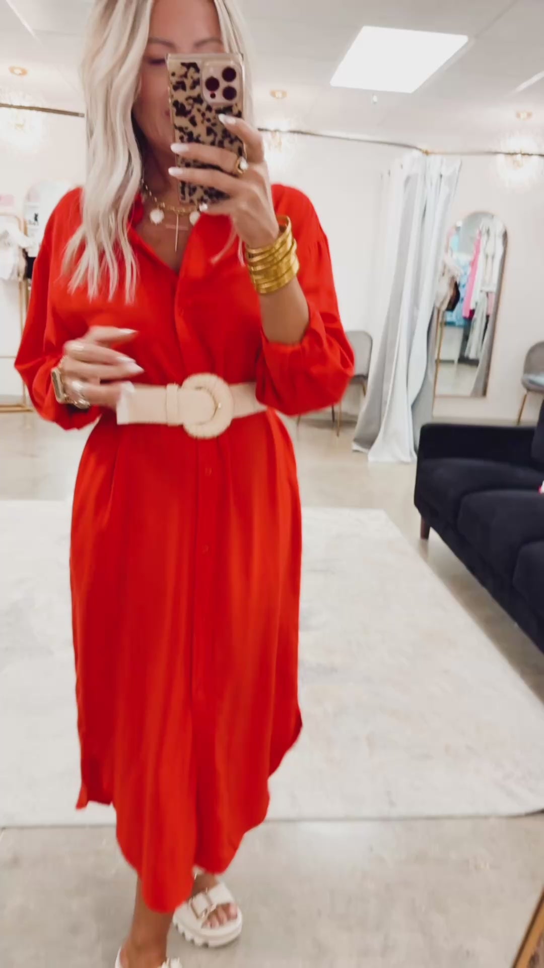 The Elle Oversized Midi Shirt Dress- Red