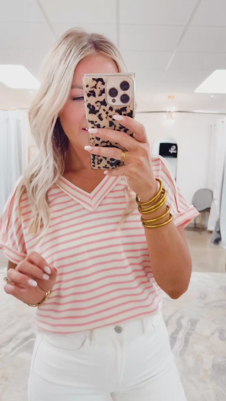 Lucy Stripe Top-Pink