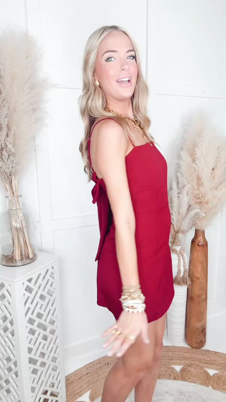 Bow Darling Mini Dress-Burgundy