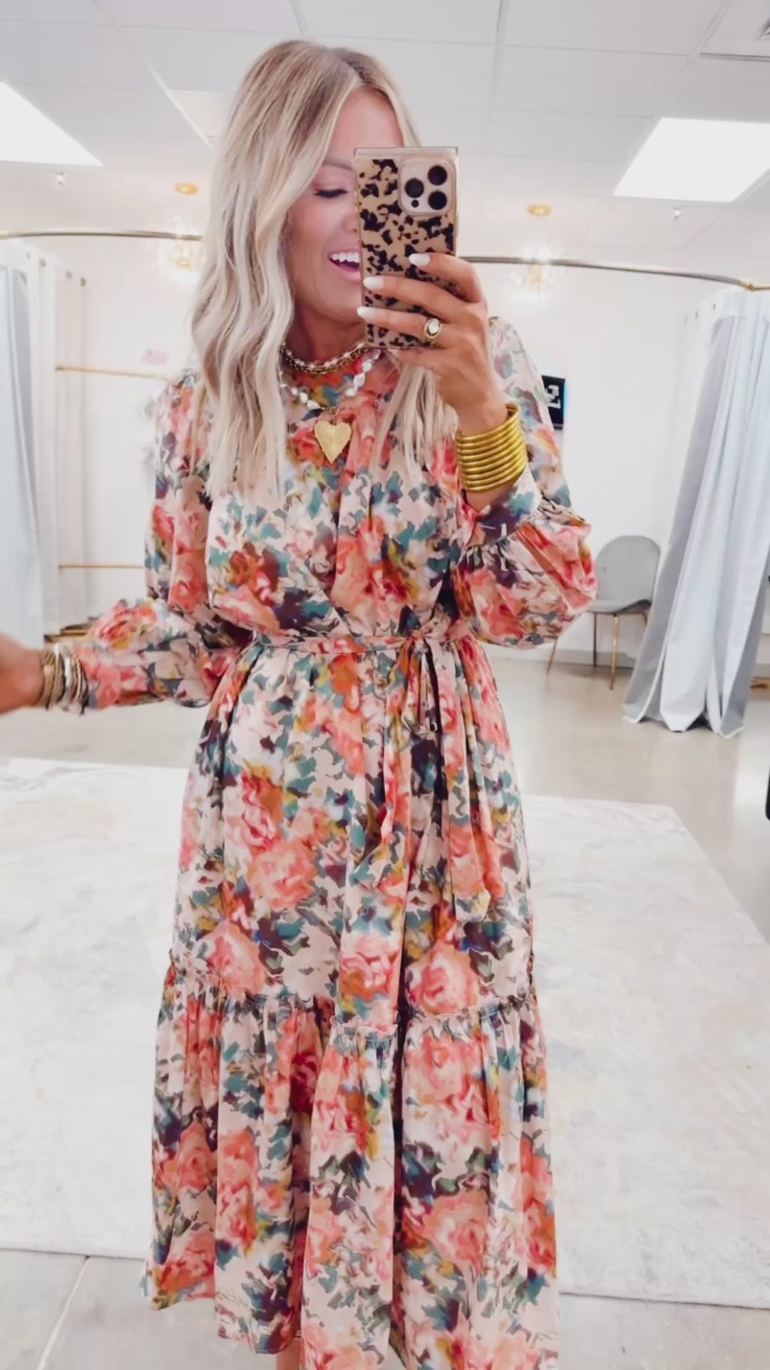 Copper Blooms Midi Dress