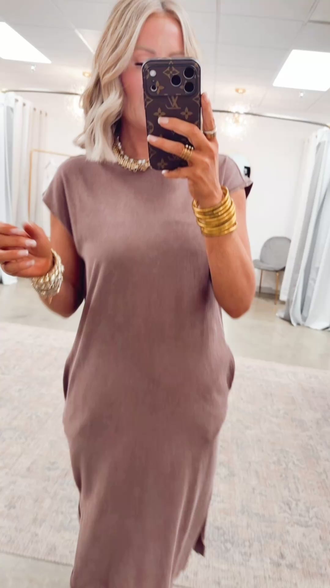 Mineral Washed Cap Sleeve Midi Dress-Chocolate