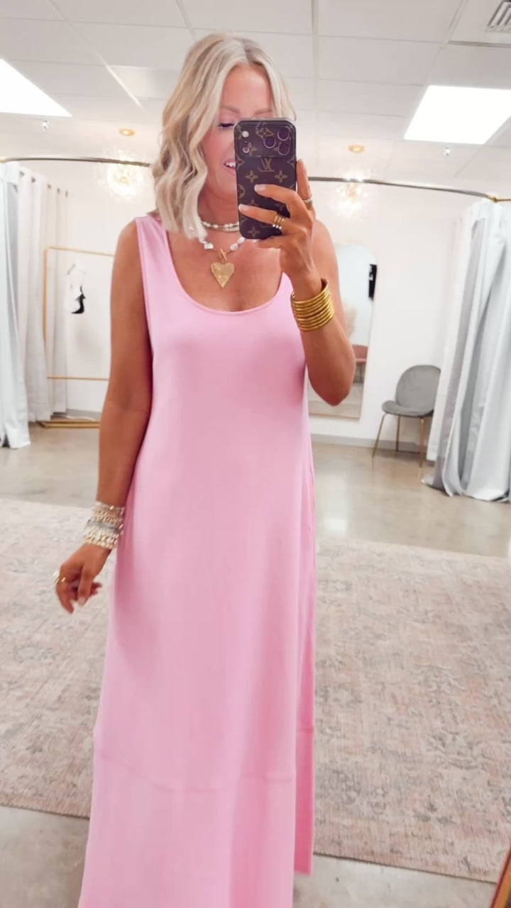 Seabrook Backless Midi Dress-Pink
