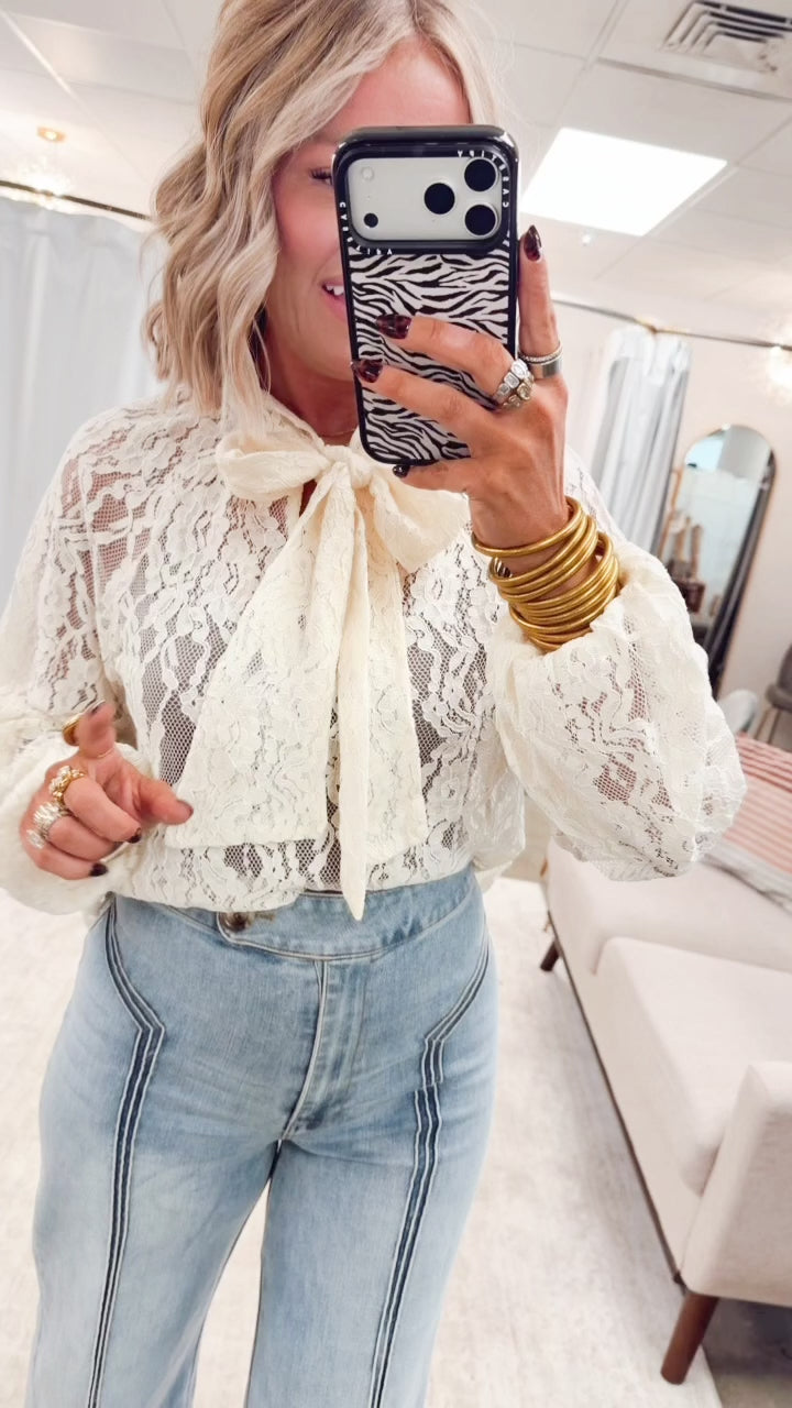 The Penelope Sheer Lace Blouse-Ivory