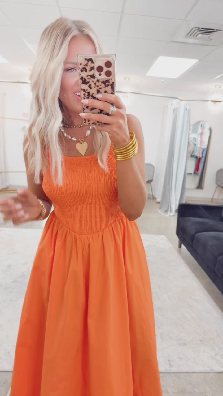 The Harper Smocked Maxi Dress- Orange
