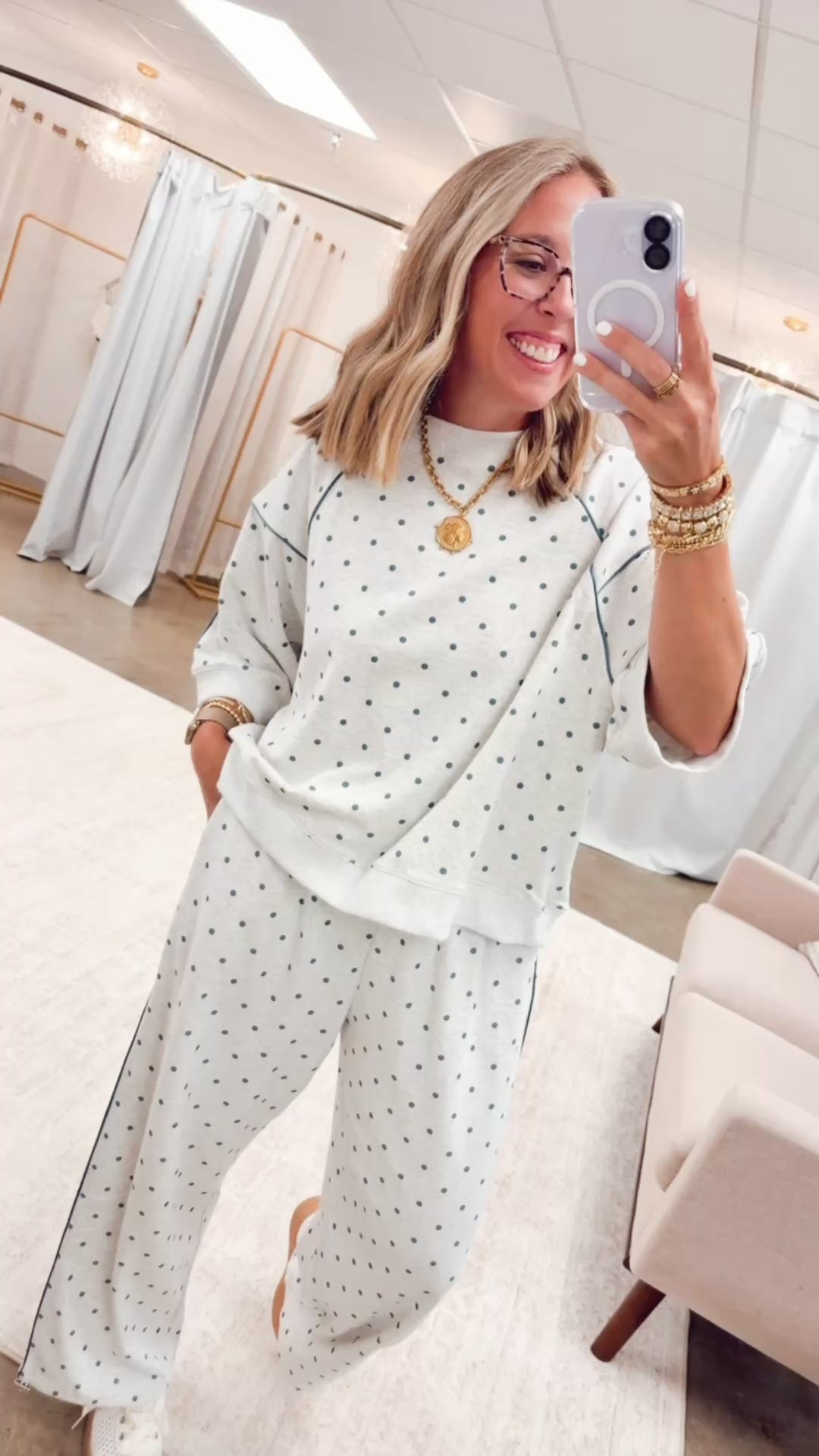 Piper Dot Two Piece Set-Grey/Navy