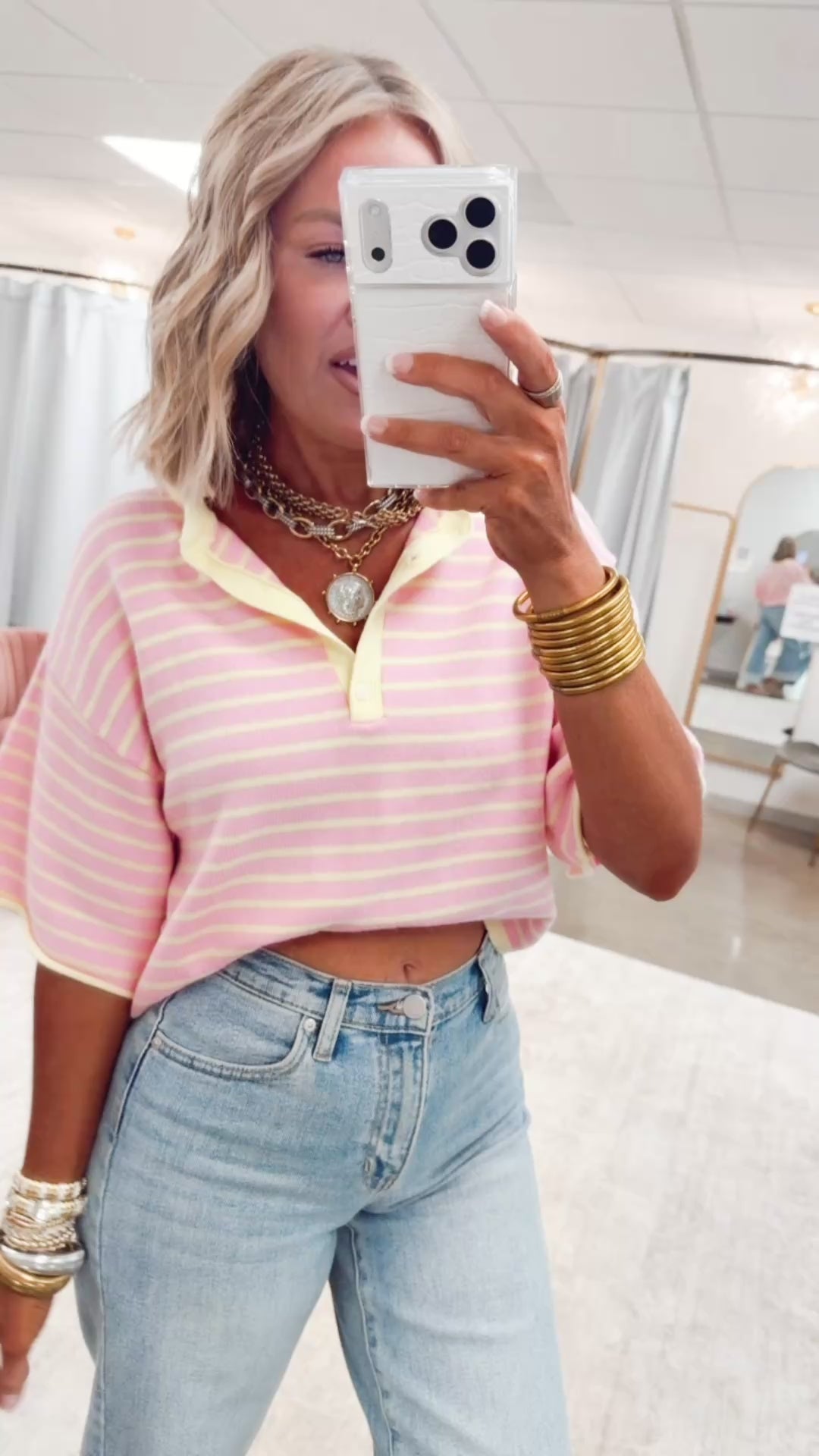 The Shoreline Henley Tee-Pink Lemonade