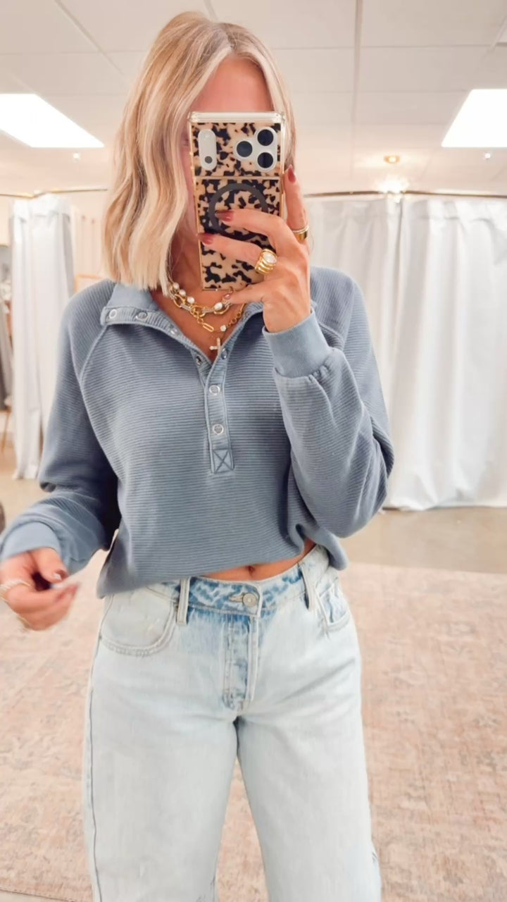 Avery Half Snap Top-Denim