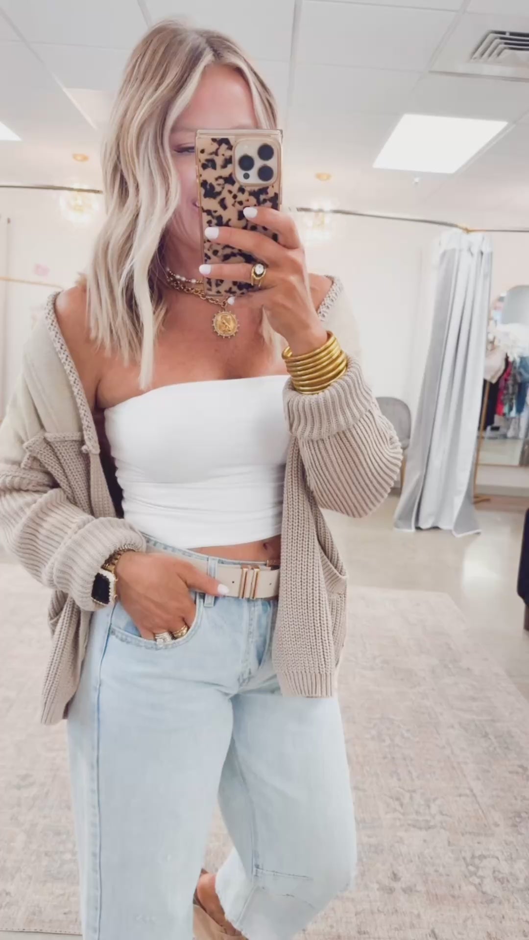 Mila Washed Terry Cardigan-Stone
