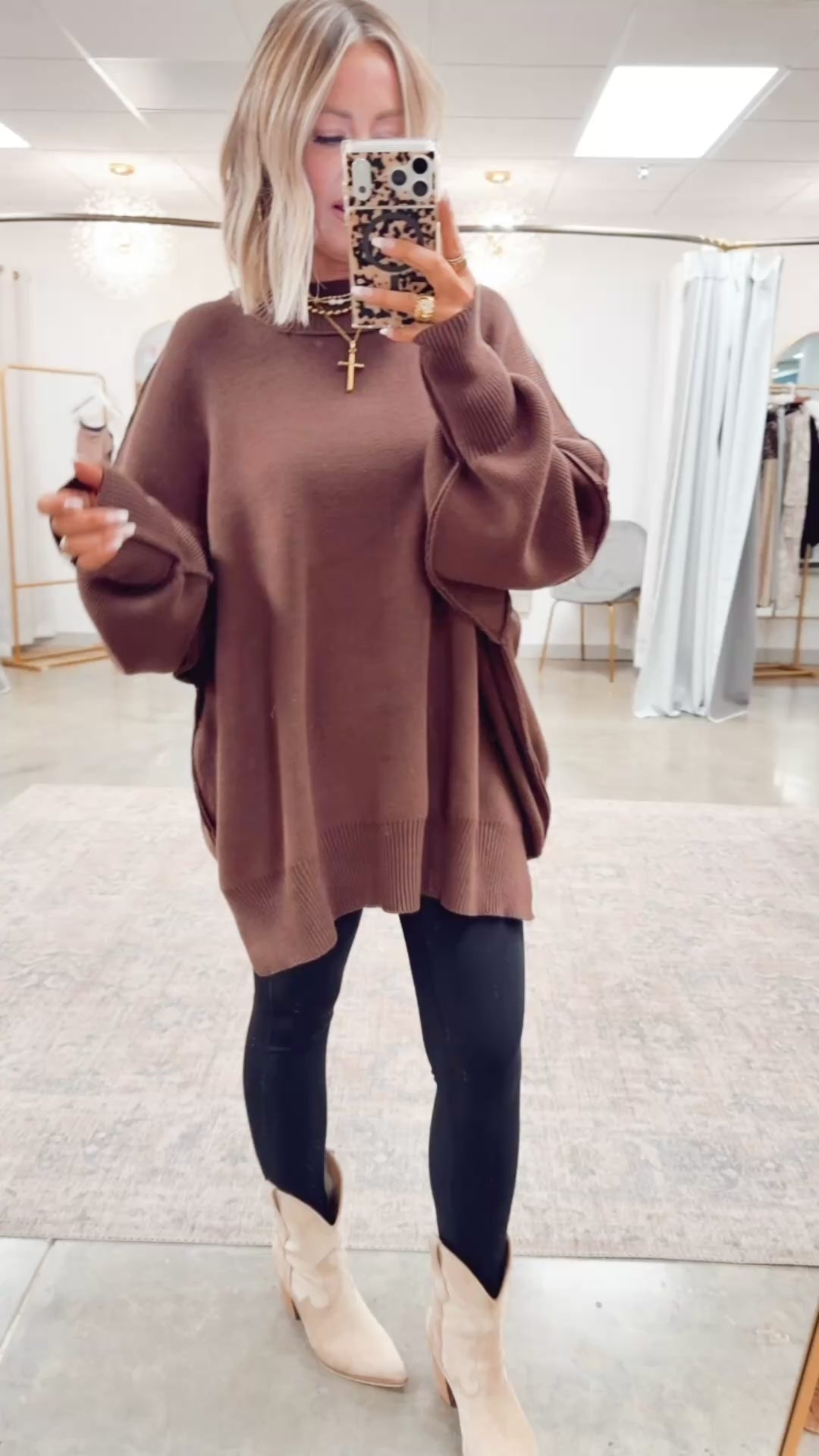 Brown Chill Mock Neck Sweater