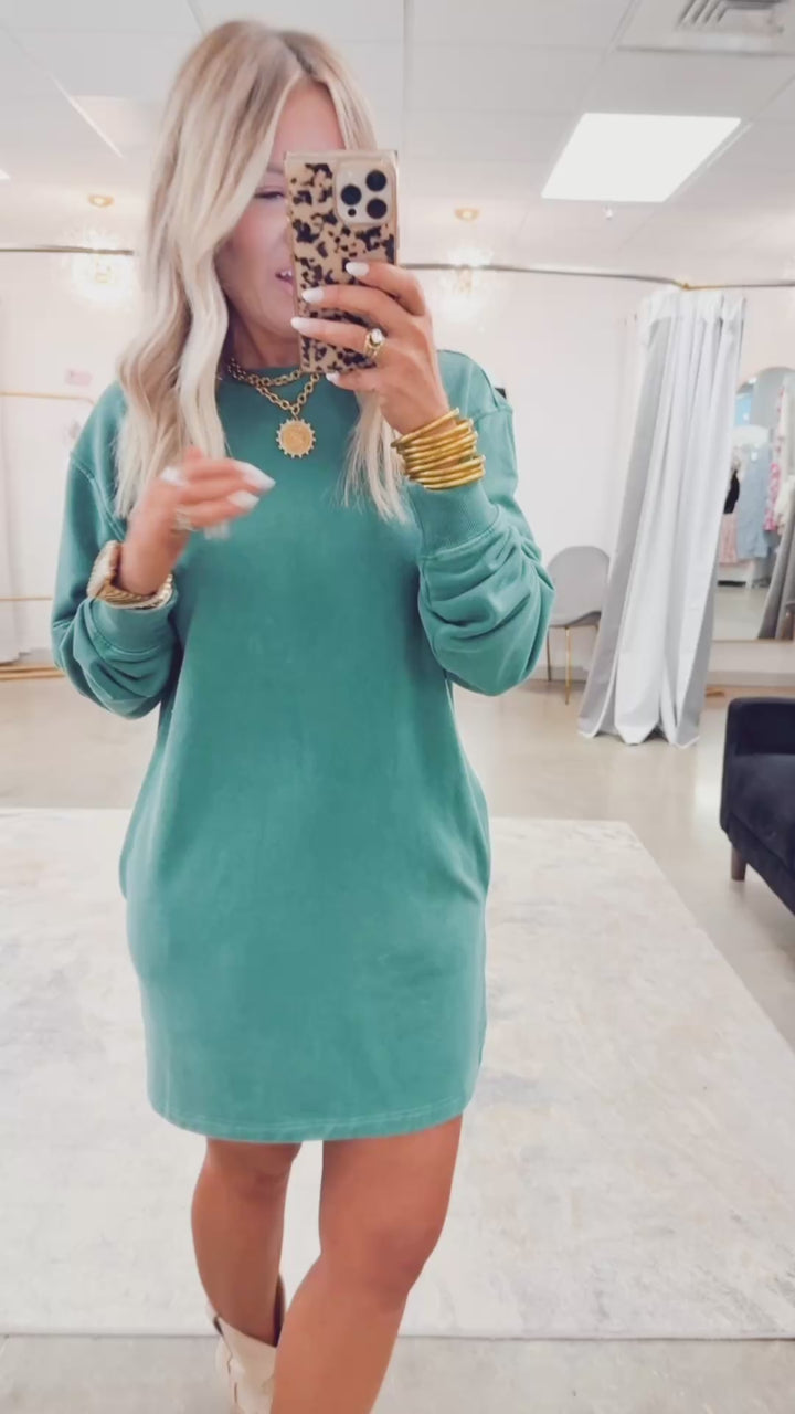 Mila Sweatshirt Dress-Dark Green