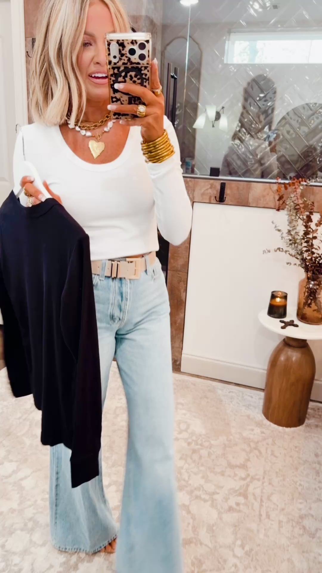 Classic Long Sleeve Scoop Neck Top-White