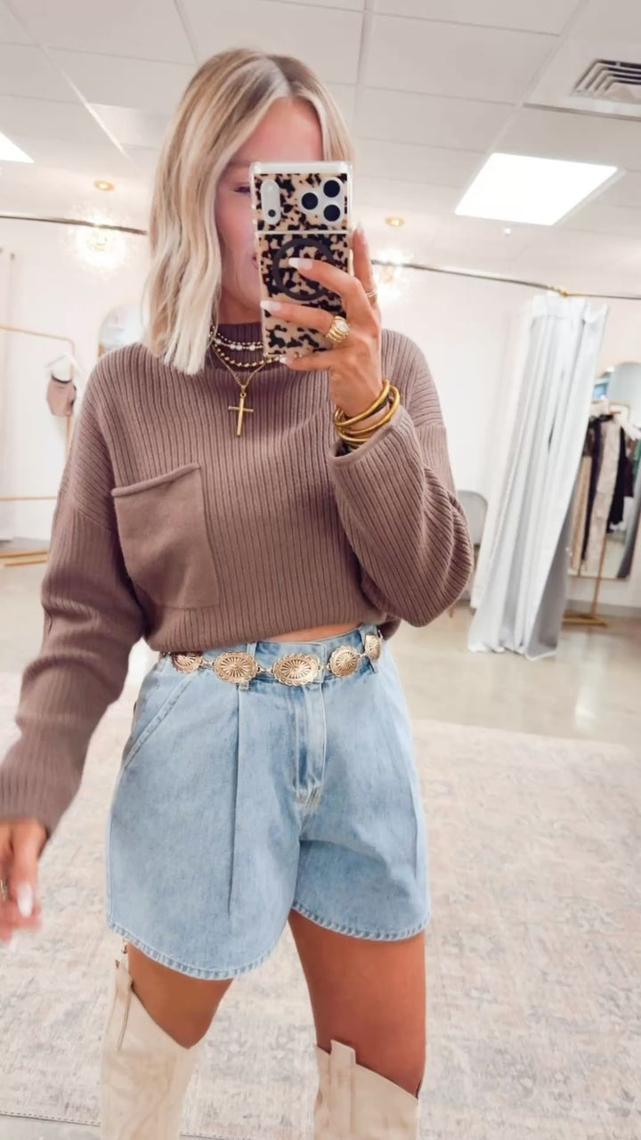 Tessa Mock Neck Sweater-Mocha