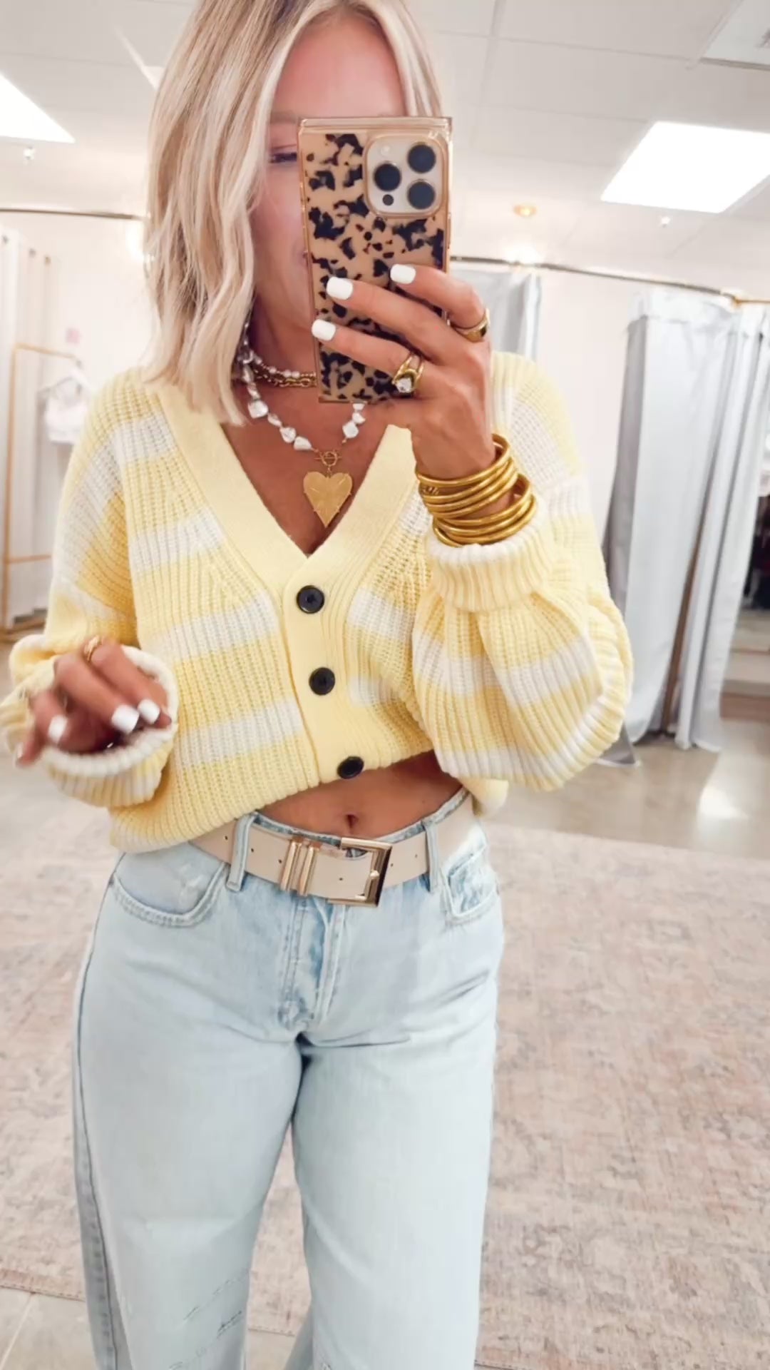 Sadie Striped Sweater Cardigan-Yellow