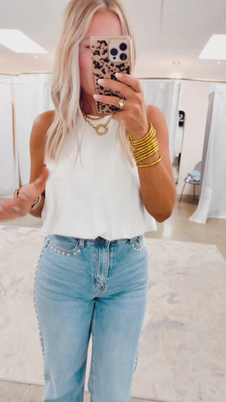 Brandi Bubble Hem Top-White