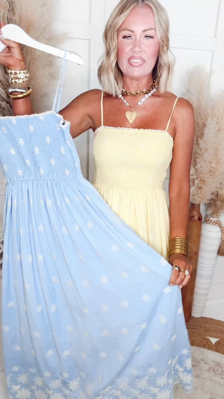 The Aurora Smocked Maxi Dress-Blue