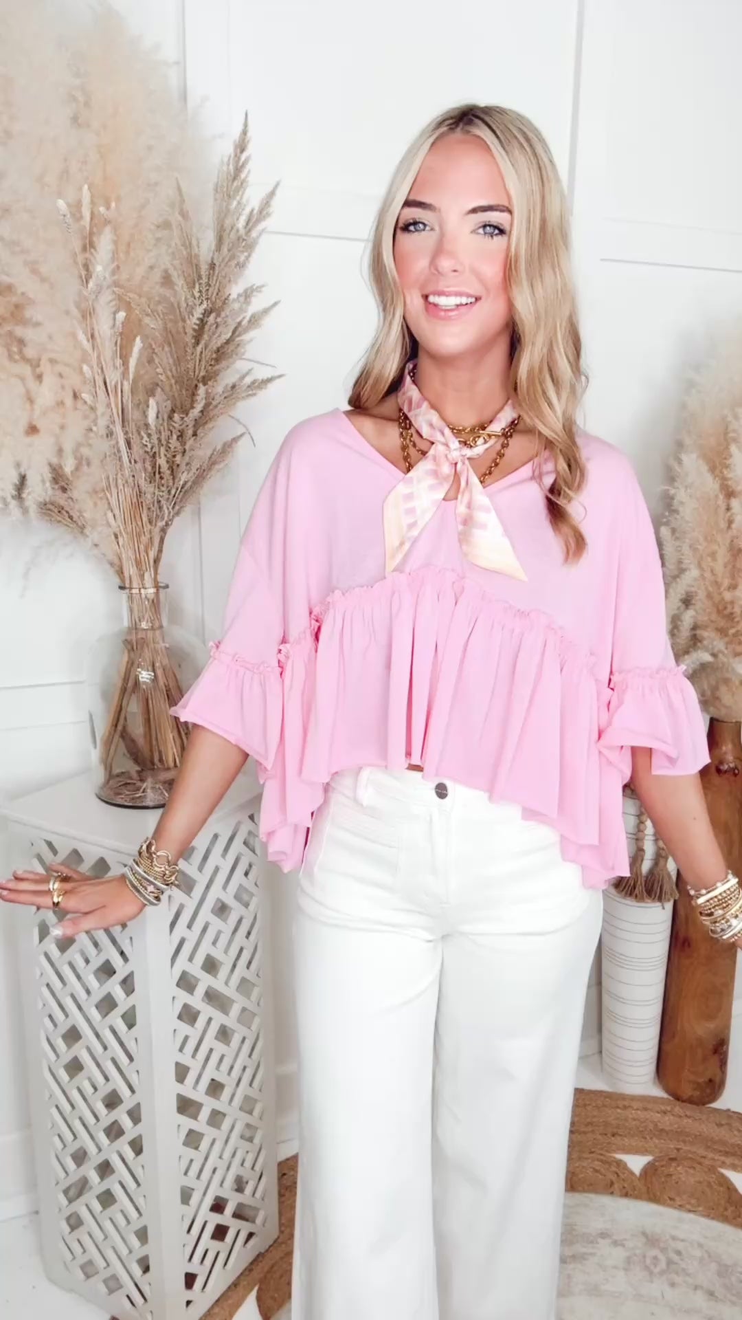 Livie Ruffle Top-Pink