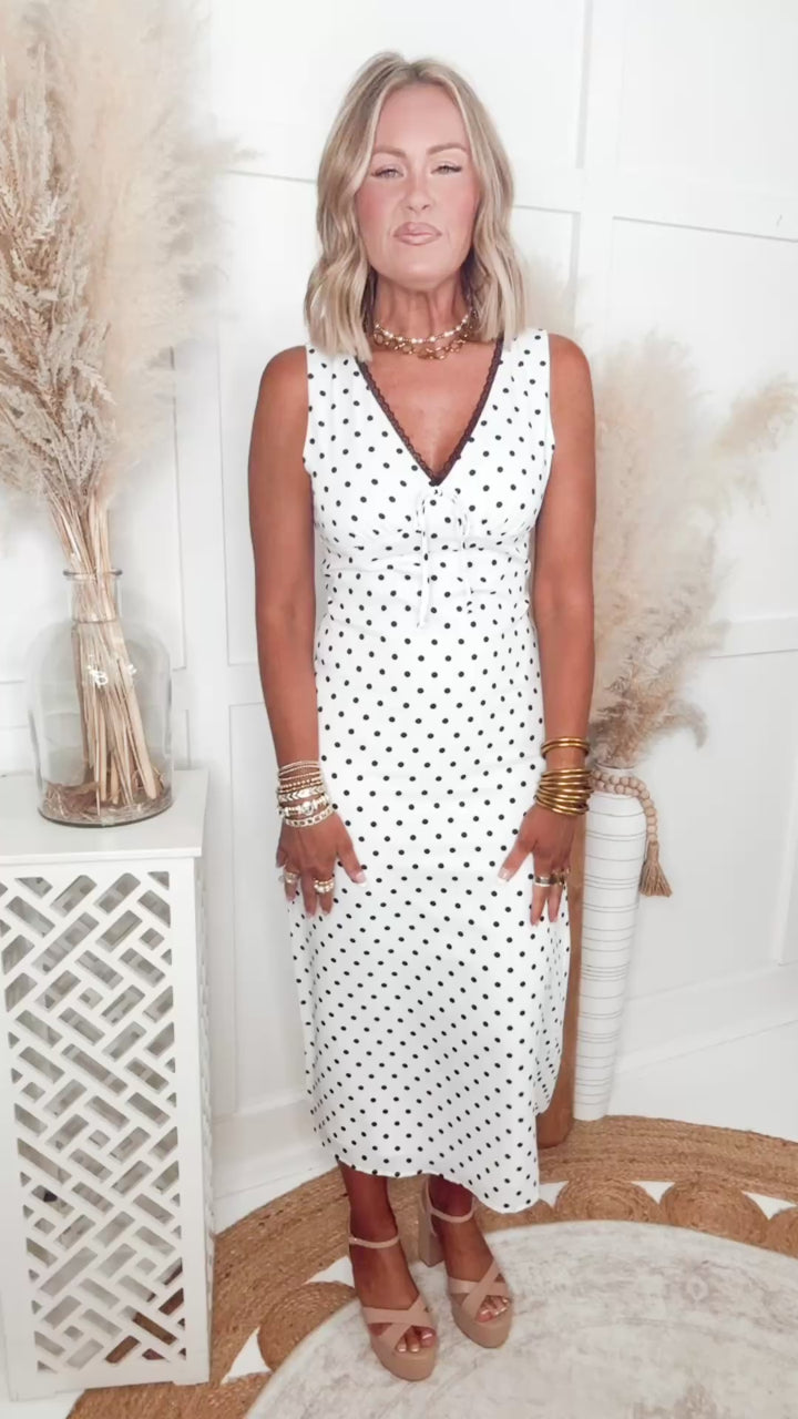The Jolie Polka Midi Dress-White/Black