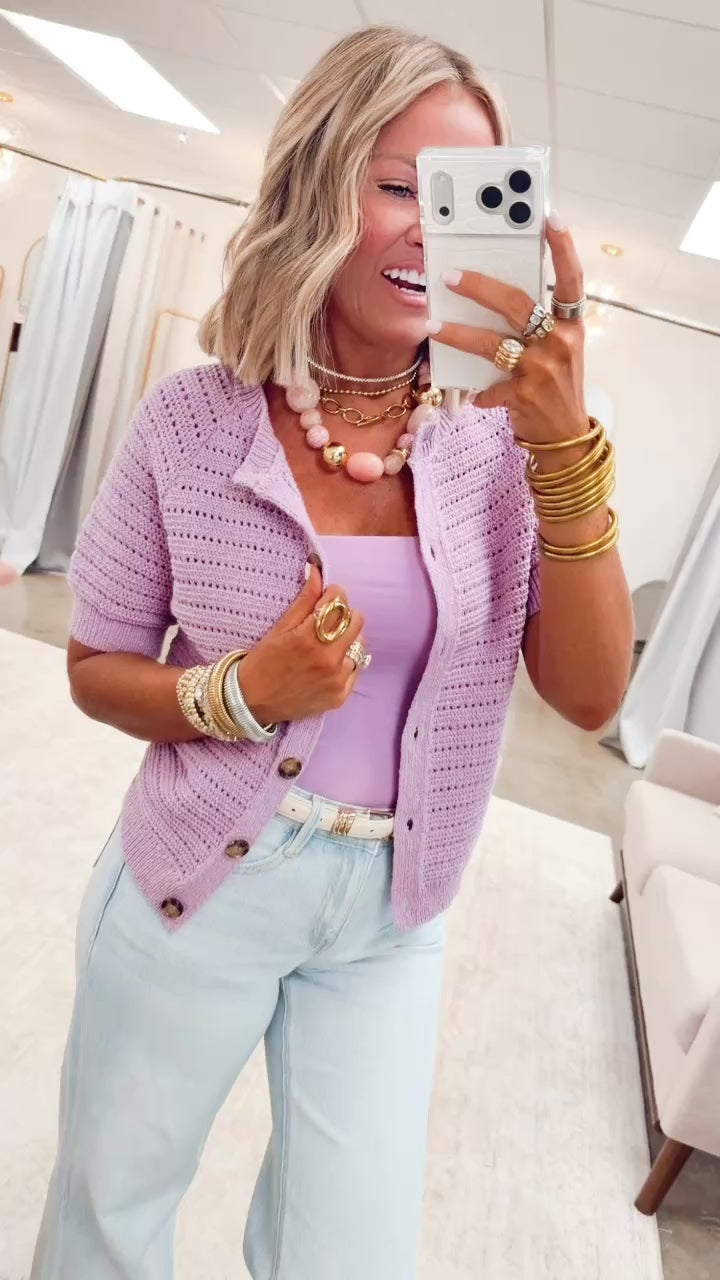 The Cambridge Cardigan Top-Lilac