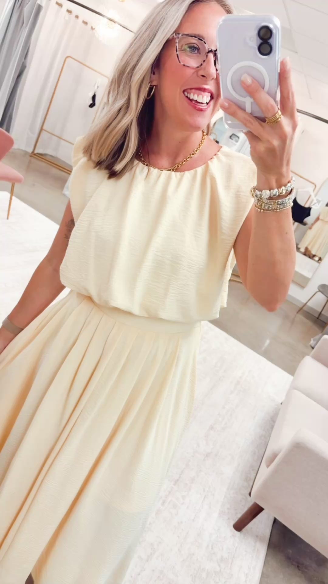 The Arden Balloon Top & Pleated Midi Skirt Set-Yellow