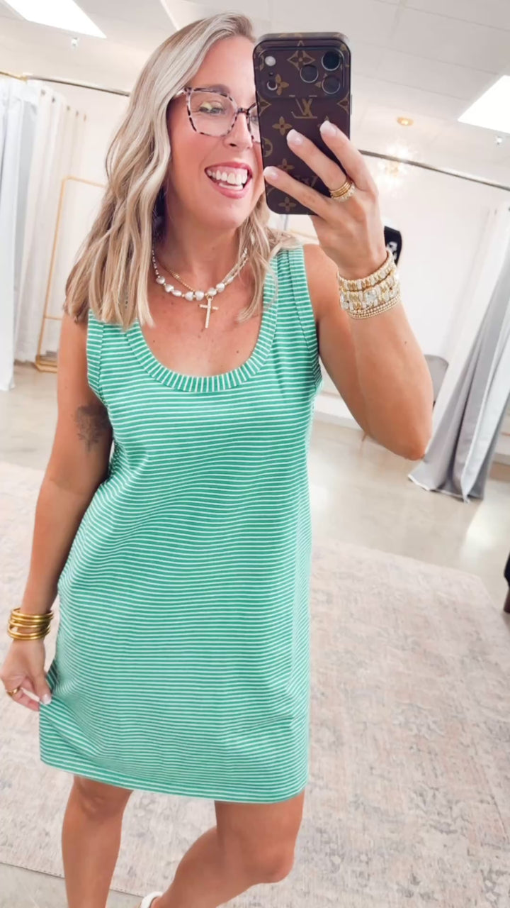 The Riviera Tank Dress-Green/Cream
