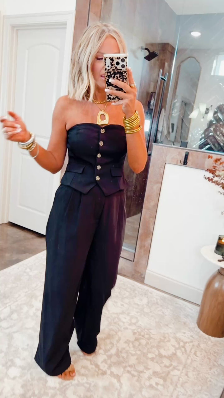 Cambria Crop Top and Wide Leg Pants Set-Black