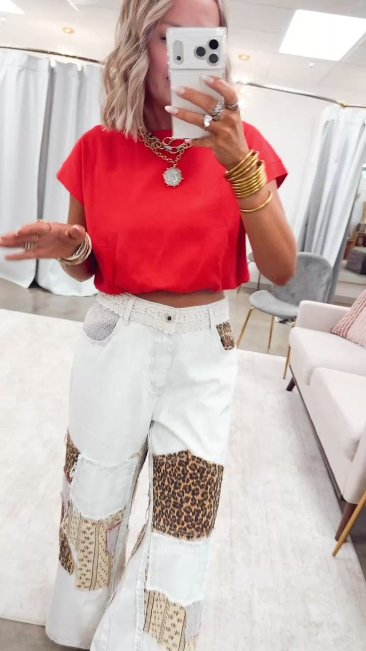 Emma Loose Fit Bubble Hem Top-Red