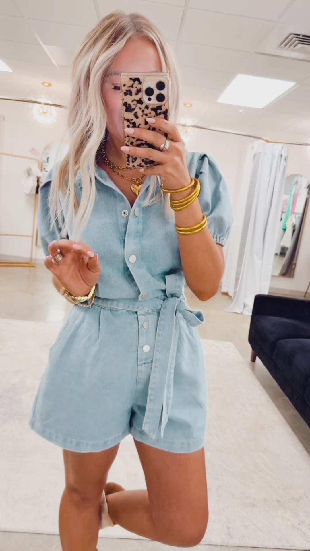 Dylan Puff Sleeve Denim Romper